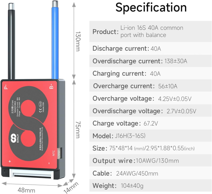 BMS DALY 16S 60V 40A pentru baterie trotineta electrica, noua generatie [2]