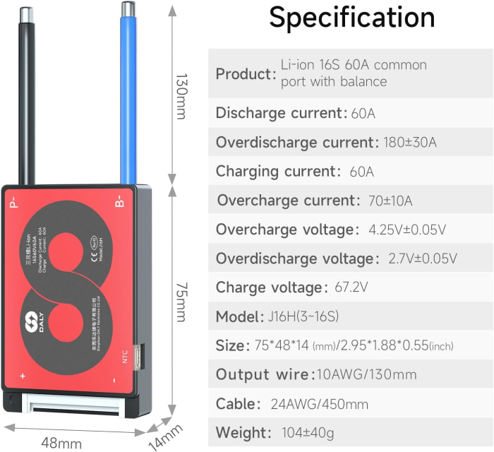 BMS DALY 16S 60V 60A pentru baterie trotineta electrica, noua generatie [2]