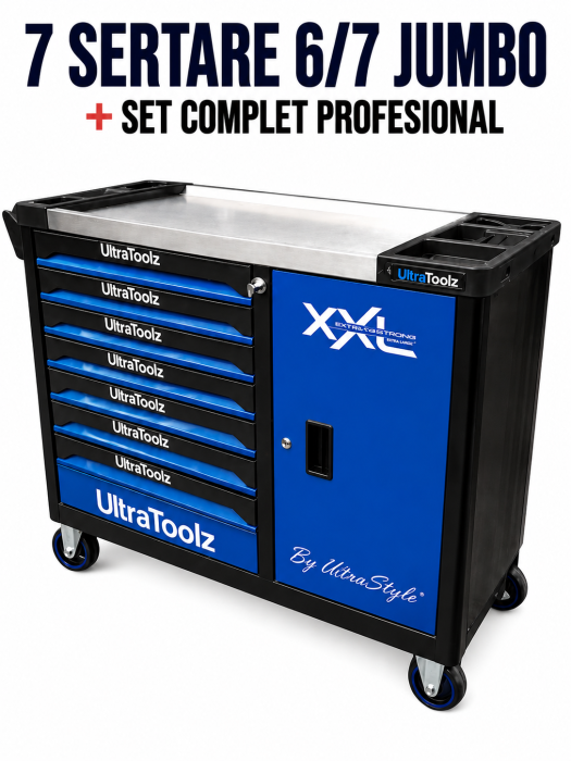 Cărucior Scule Profesional UltraToolz 6/7 JUMBO – Model Nou 2026, 7 Sertare, Set Complet, 80KG [2]