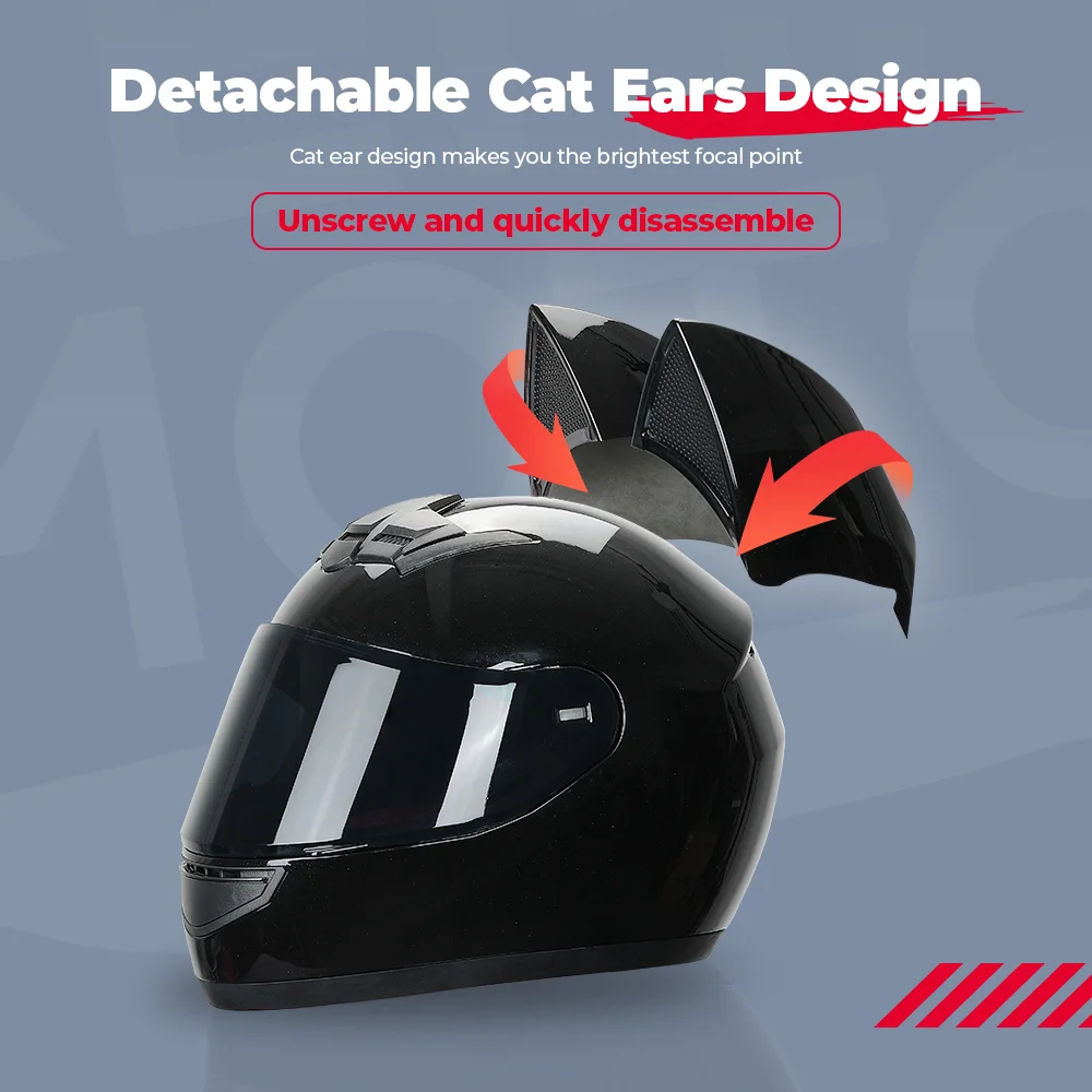 Cască Moto Full Face cu Urechi Detașabile, DOT, Vizieră Dublă – Cat Ear Helmet [8]