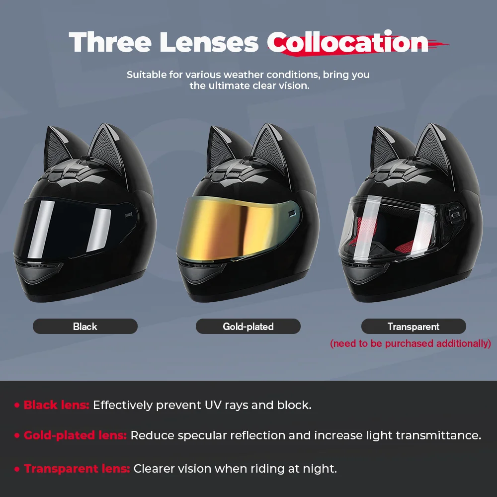 Cască Moto Full Face cu Urechi Detașabile, DOT, Vizieră Dublă – Cat Ear Helmet [9]