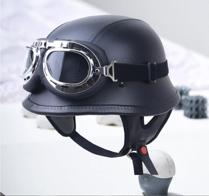Cască Moto Vintage Open Face German Style cu Ochelari Aviator DOT [1]