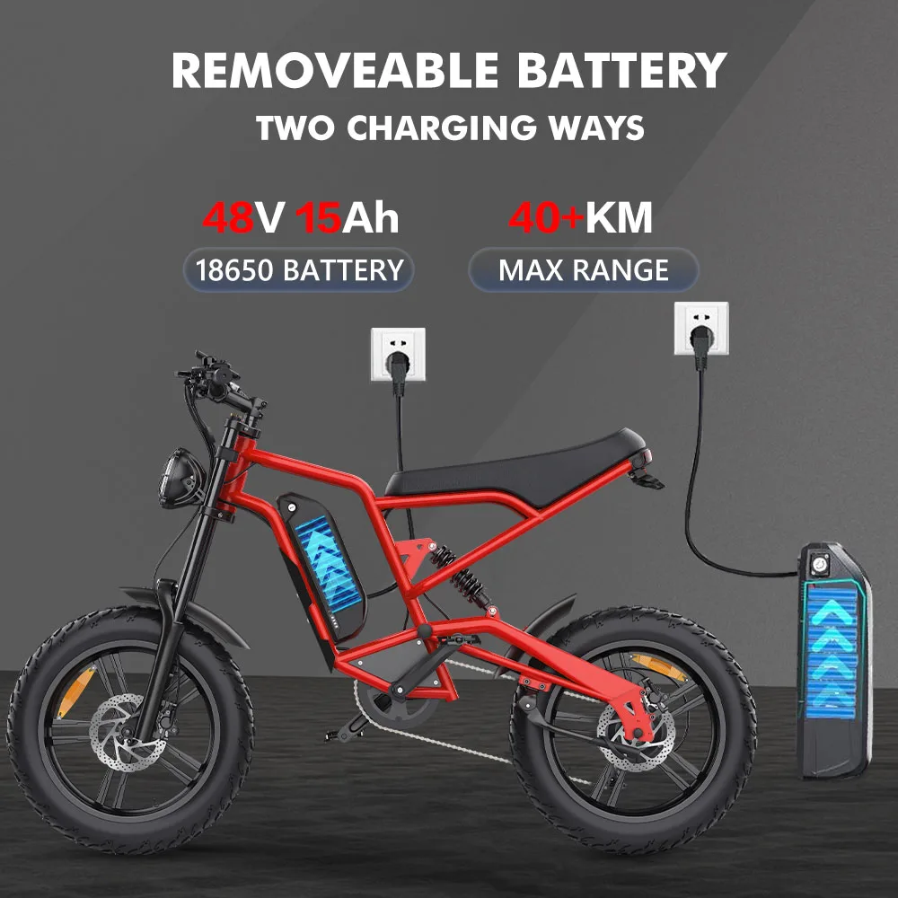 Bicicletă Electrică Hidoes B6 1200W 48V 15Ah Fat Tire 20×4” Roșu [11]