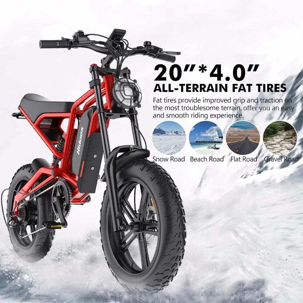 Bicicletă Electrică Hidoes B6 1200W 48V 15Ah Fat Tire 20×4” Roșu [16]