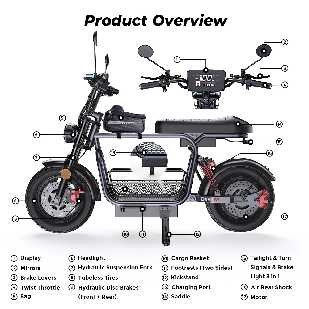 iScooter DX5 – Scuter Electric 1500W, Baterie 48V 15.6Ah, Roți 15”, Autonomie 72 km, Viteză 55 km/h, Suspensie Hidraulică [13]