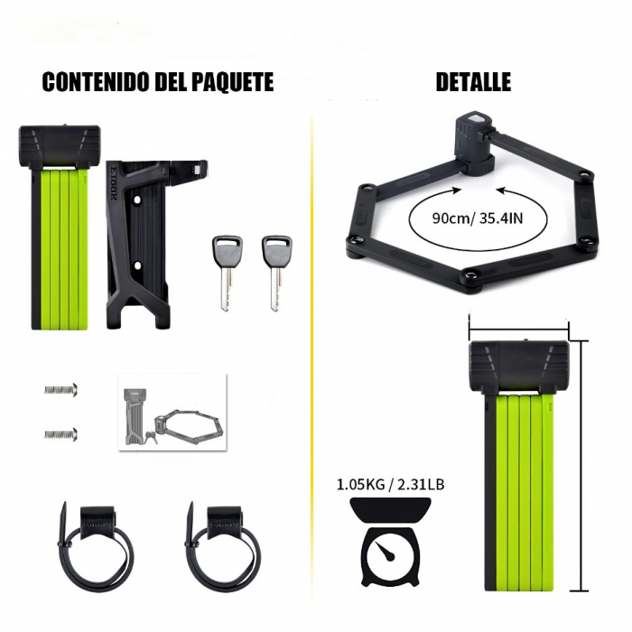 Lacăt tip lamelă cu cheie (95 cm) [Suniik] – pentru trotineta electrică sau bicicletă [3]