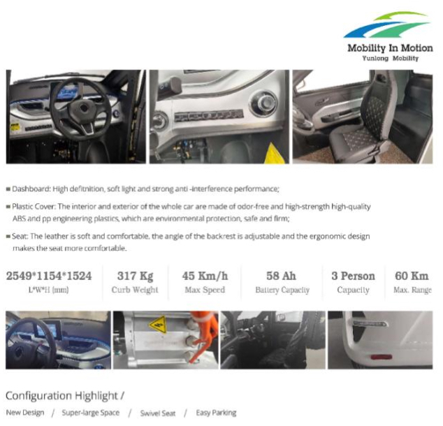 Mașină electrică Yunlong L6e-Q4 – microcar electric 45 km/h autonomie 60 km [3]