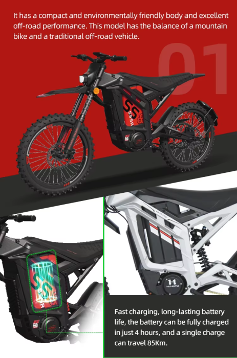 Motocicletă Electrică Off-Road SS-8 10.000W cu Baterie 72V 40Ah și Suspensie Hidraulică [8]