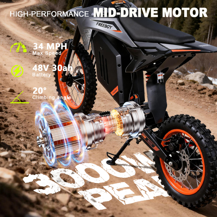 Motocicletă electrică Y88 off-road, motor mid-drive 3000W, baterie 48V 30Ah, viteză 55 km/h, autonomie până la 50 km, suspensie completă [3]