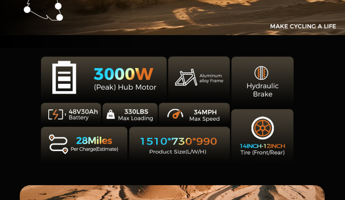 Motocicletă electrică Y01 off-road, motor 3000W, baterie 48V 30Ah, autonomie până la 45 km, viteză maximă 55 km/h [7]