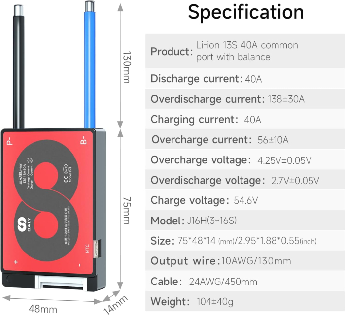 Placa BMS DALY 13S 48V 40A noua generatie - piesa pentru trotineta electrica [2]