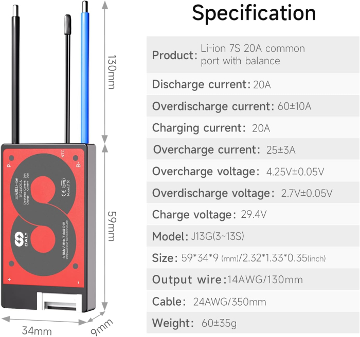 Placa BMS DALY 7S 24V 20A noua generatie - piesa pentru trotineta electrica [2]