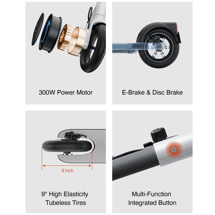 Trotinetă Electrică ES10 300W cu NFC și App Control – Roți Pneumatice 9 Inch [22]