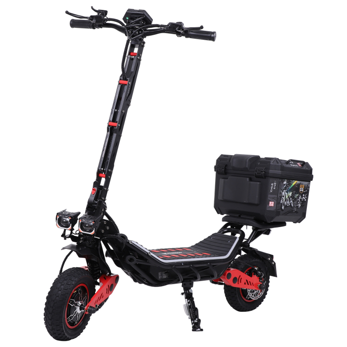 Trotinetă electrică off-road 6000W (2x3000W), baterie 60V 28Ah, viteză până la 75 km/h, autonomie 70 km, suspensie dublă, roți CST 12” [20]