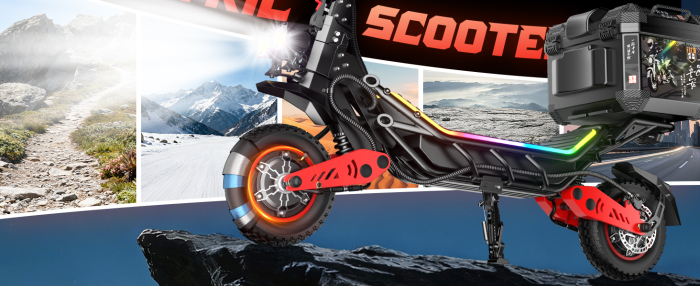 Trotinetă electrică off-road 6000W (2x3000W), baterie 60V 28Ah, viteză până la 75 km/h, autonomie 70 km, suspensie dublă, roți CST 12” [9]