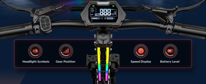 Trotinetă electrică off-road 6000W (2x3000W), baterie 60V 28Ah, viteză până la 75 km/h, autonomie 70 km, suspensie dublă, roți CST 12” [13]
