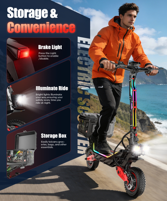 Trotinetă electrică off-road 6000W (2x3000W), baterie 60V 28Ah, viteză până la 75 km/h, autonomie 70 km, suspensie dublă, roți CST 12” [5]