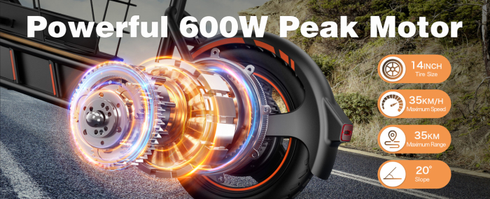 Trotinetă Electrică H14 600W cu Roți Pneumatice 14 Inch și Coș Frontal [5]