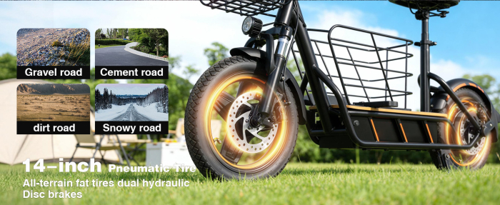 Trotinetă Electrică H14 600W cu Roți Pneumatice 14 Inch și Coș Frontal [6]