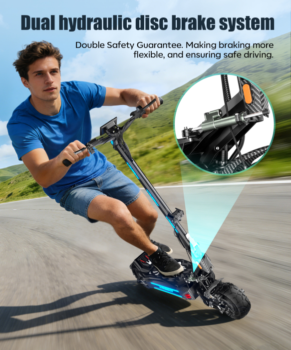 Trotinetă electrică H16 3000W (2x1500W), baterie 60V 30Ah, autonomie 70–80 km, viteză 75 km/h, roți 11”, frâne hidraulice [6]