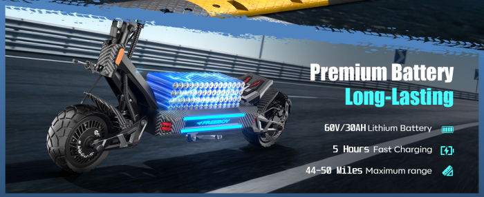 Trotinetă electrică H16 3000W (2x1500W), baterie 60V 30Ah, autonomie 70–80 km, viteză 75 km/h, roți 11”, frâne hidraulice [12]