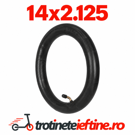 Piese - Cameră aer 14 x 2.125 cu valvă îndoită 60°/90° pentru bicicletă electrică