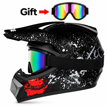 Genți, rucsaci și huse - Cască Moto Cross Enduro ATV Neagră + Ochelari Rainbow Cadou – Marimea S