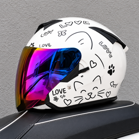 MOTOCICLETE - Casca moto open face cu doua vizoare pentru scuter si trotineta electrica, unisex; marimea M