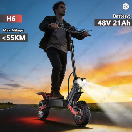 Trotinete 1000W - Trotinetă Electrică H6 Dual Motor 2400W, 48V 21Ah