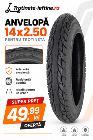 Anvelope - Anvelopa 14x2.50 tubeless - scuter, trotineta si bicicleta electrica