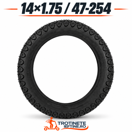 Piese - Anvelopă Bicicletă Copii 14x1.75 (ETRTO 44-254) Talon Rigid Negru cu Crampoane