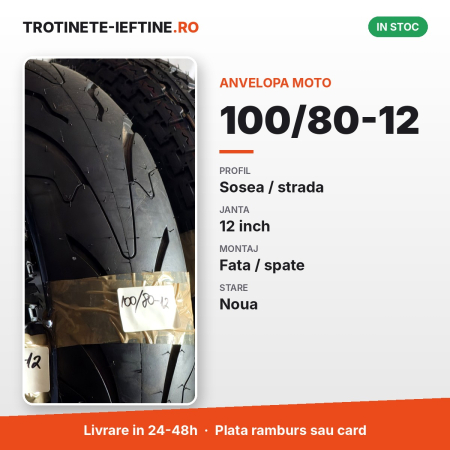 Piese - Anvelopa moto 100/80-12, profil sosea / strada, janta 12 inch