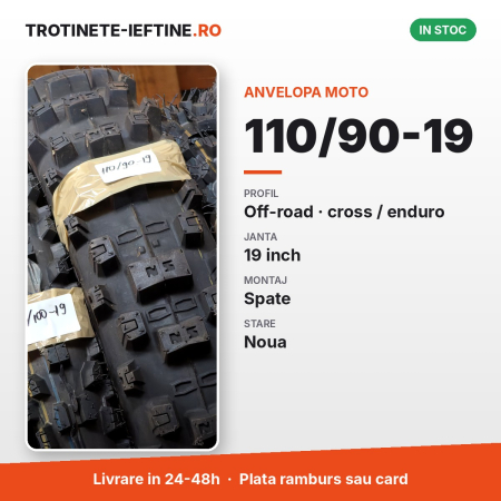 Piese - Anvelopa moto 110/90-19 spate, off-road (cross/enduro), profil cu crampoane, janta 19 inch