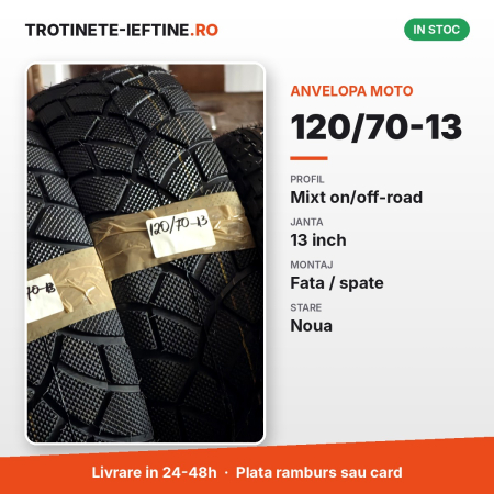 Piese - Anvelopa moto 120/70-13, profil mixt on/off-road (dual-sport), janta 13 inch