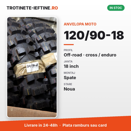 Piese - Anvelopa moto 120/90-18 spate, off-road (cross/enduro), profil cu crampoane, janta 18 inch