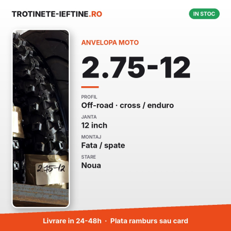 Piese - Anvelopa moto 2.75-12, off-road (cross/enduro), profil cu crampoane, janta 12 inch