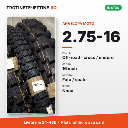 Piese - Anvelopa moto 2.75-16, off-road (cross/enduro), profil cu crampoane, janta 16 inch