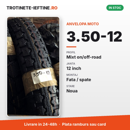Piese - Anvelopa moto 3.50-12, profil mixt on/off-road (dual-sport), janta 12 inch