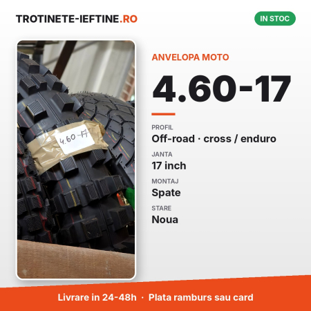 Piese - Anvelopa moto 4.60-17 spate, off-road (cross/enduro), profil cu crampoane, janta 17 inch