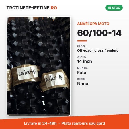 Piese - Anvelopa moto 60/100-14 fata, off-road (cross/enduro), profil cu crampoane, janta 14 inch