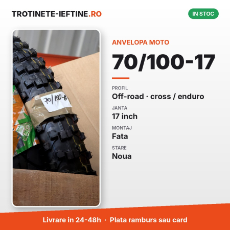 Piese - Anvelopa moto 70/100-17 fata, off-road (cross/enduro), profil cu crampoane, janta 17 inch
