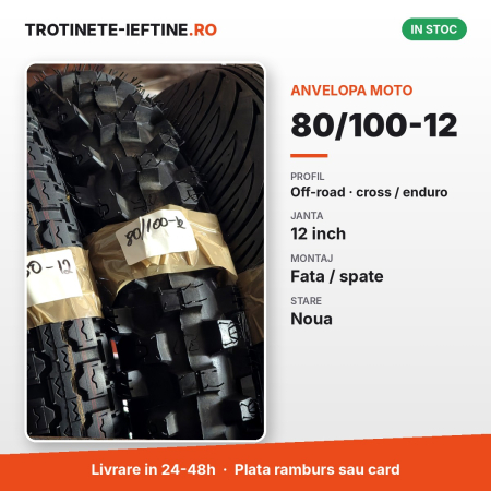 Piese - Anvelopa moto 80/100-12, off-road (cross/enduro), profil cu crampoane, janta 12 inch