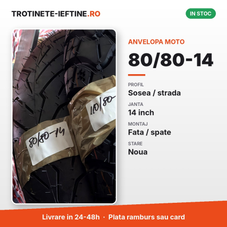 Piese - Anvelopa moto 80/80-14, profil sosea / strada, janta 14 inch