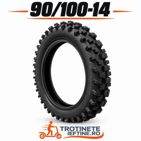 Piese - Anvelopa moto 90/100-14 spate, off-road (cross/enduro), profil cu crampoane, janta 14 inch