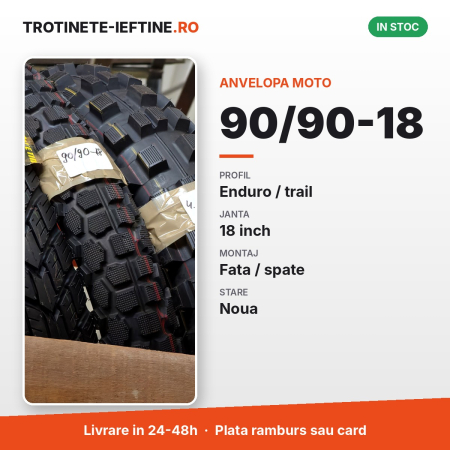 Piese - Anvelopa moto 90/90-18, profil enduro / trail, blocuri hexagonale, janta 18 inch