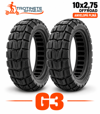 Piese - Anvelopa plina 10x2.75-6.5 Offroad pentru KuKirin G3 - fara camera, anti-pana