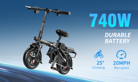 KuKirin V1 Pro - Bicicletă electrică pliabilă 48V 20Ah, motor 740W, autonomie până la 80 km, viteză 32 km/h, suspensie dublă