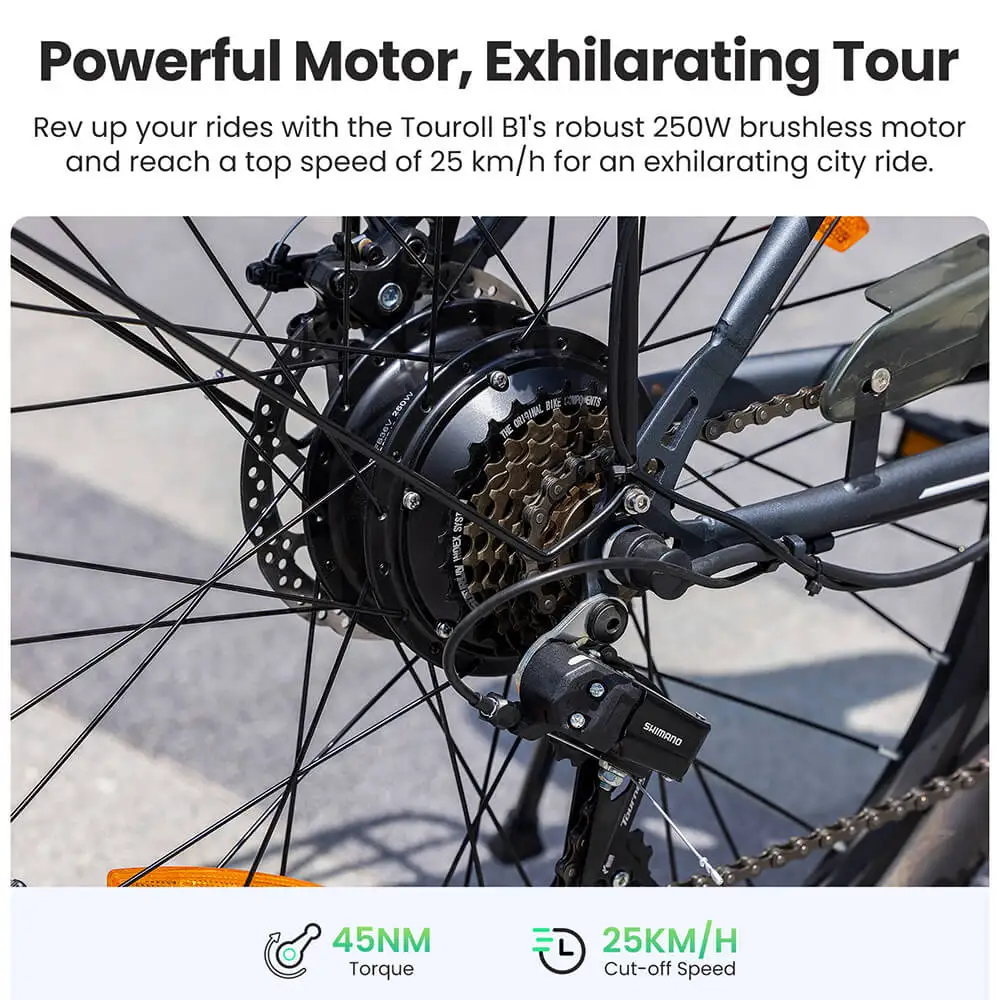 Bicicletă Electrică Touroll B1 250W 36V 15.6Ah 90 km 26 Inch Shimano 7 Viteze [7]