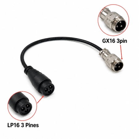 Piese - Cablu convertor GX16 la LP16, 3 pini, pentru incarcator trotineta electrica