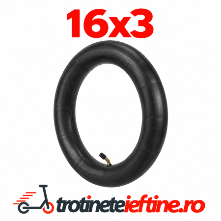 Piese - Cameră aer 16 x 3.0 cu valvă orientată spre exterior la 45° pentru trotinete electrice și biciclete electrice
